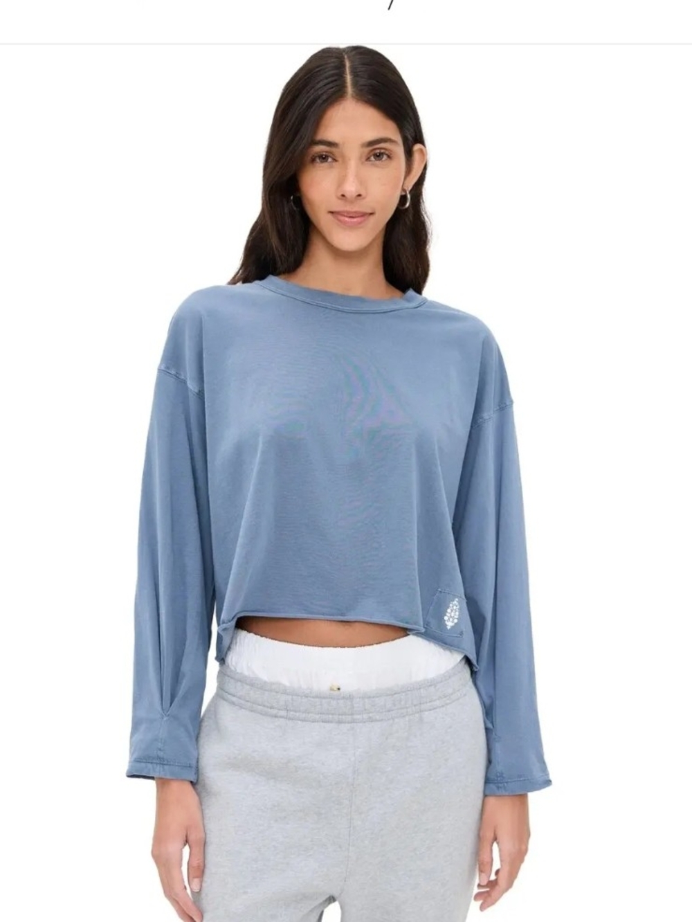 FP Movement Free People Inspire Layer Tee Cropped Long Sleeve Blue Size M